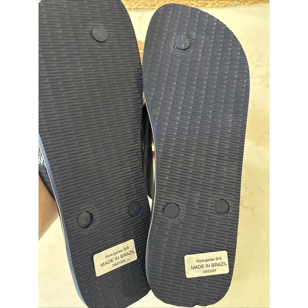 Havaianas Mens 13 Brazil Navy Blue Flip Flop Sandals Logo EU 47 New